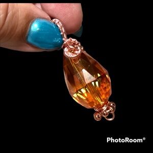 💎Crystal bead pendant wire wrapped-orange and pink-copper